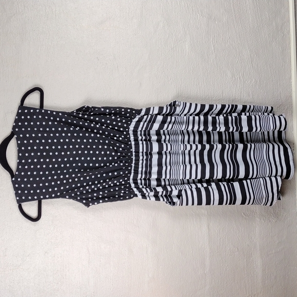 Bebop Black White Multi Pattern Scoop High Low Neck Knee Length Sheath Dress - Picture 10 of 13